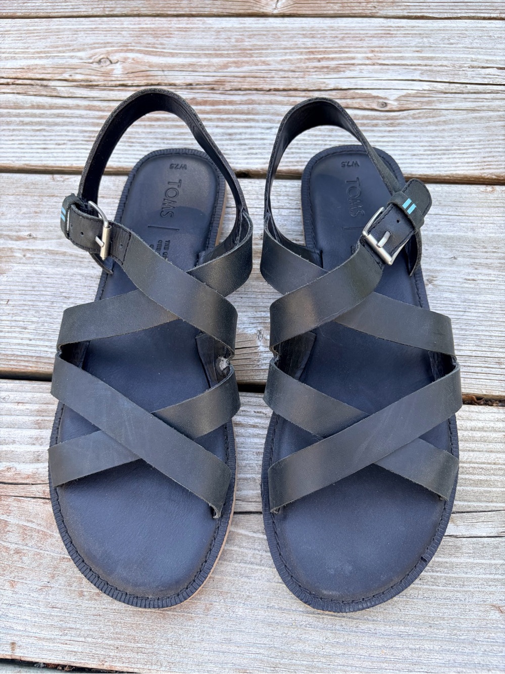Toms Black Leather Crisscross Slingback Sandals